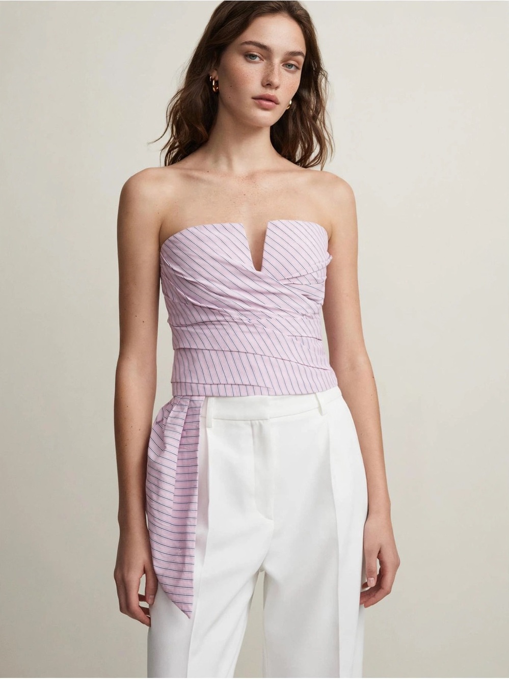 Striped Pink Draped Sara top fashion designer